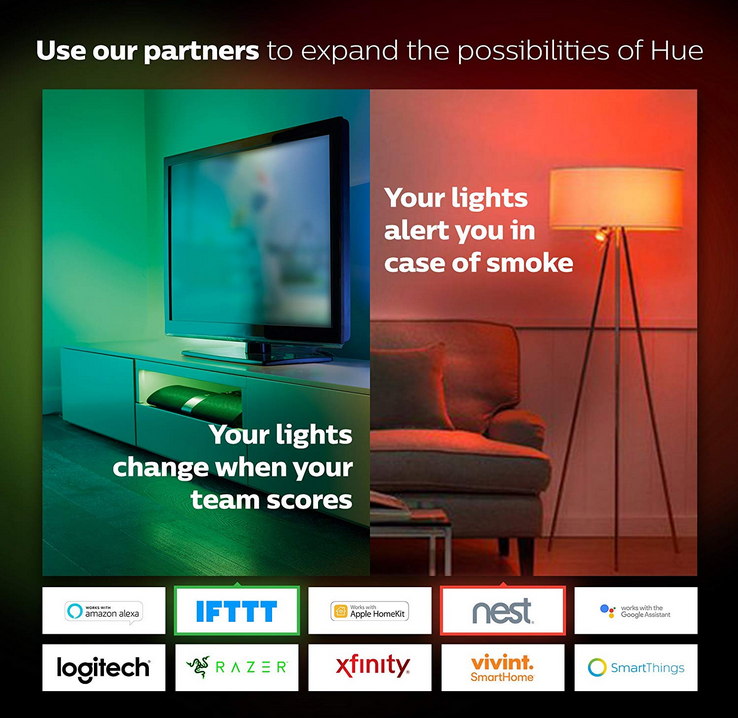Philips Hue White and Color Ambiance A19 60W Equivalent LED Smart Bulb  Starter Kit (4 A19 Bulbs) Compatible with Amazon Alexa Apple HomeKit and  Google 