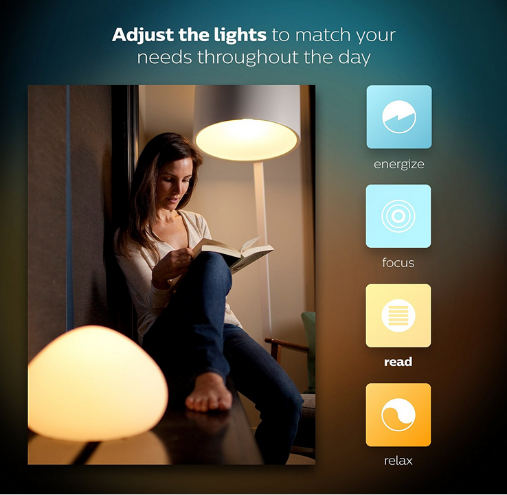 Philips Hue White and Color Ambiance A19 60W Equivalent LED Smart Bulb  Starter Kit (4 A19 Bulbs) Compatible with Amazon Alexa Apple HomeKit and  Google 