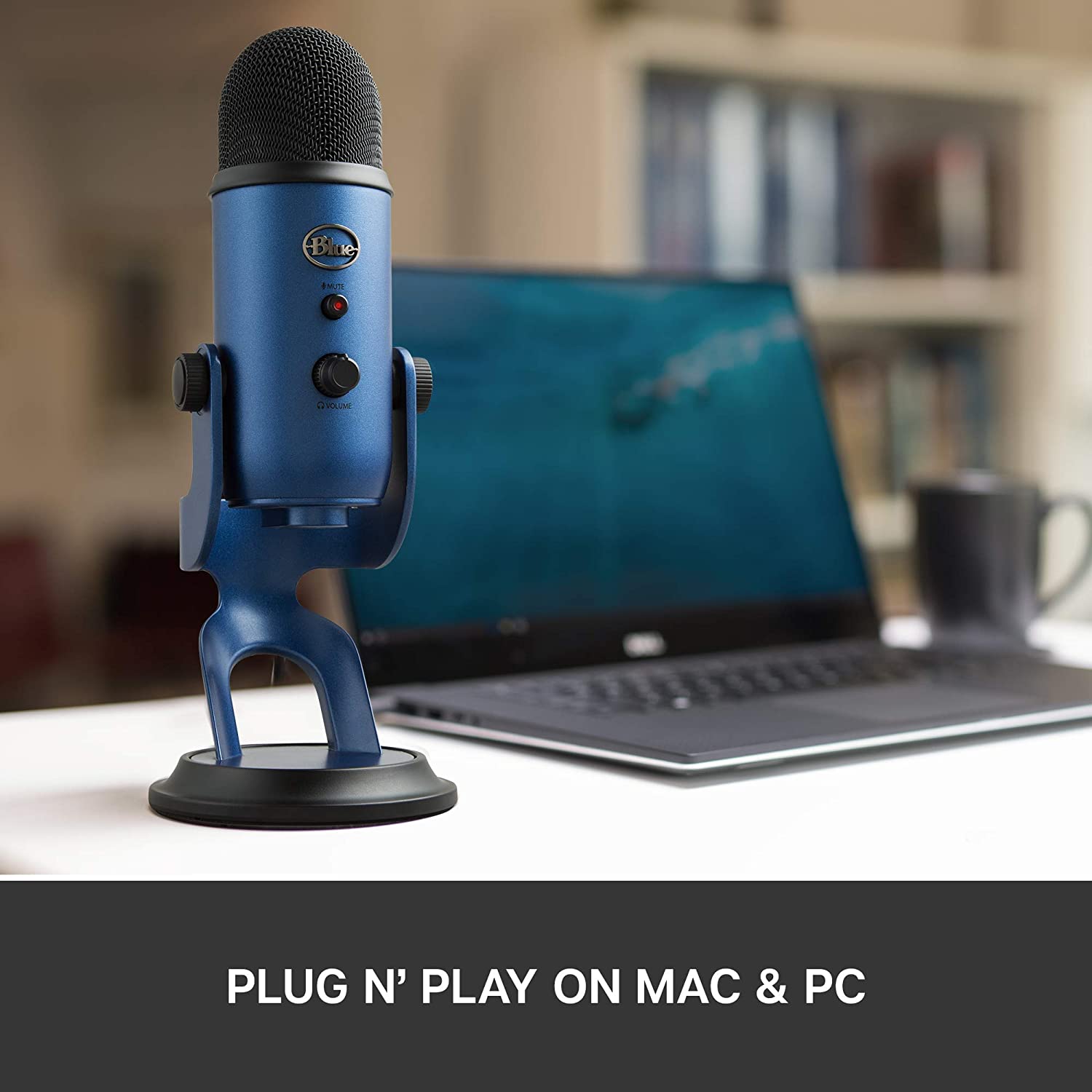 Blue Yeti USB Mic for Recording & Streaming on PC and Mac, 3 Condenser Capsules, 4 Pickup Patterns, Headphone Output and Volume Control, Mic Gain