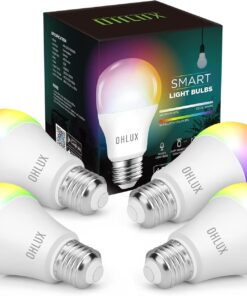 OHLUX Smart WiFi LED Light Bulbs Compatible with Alexa Google Home 900Lumen 100W Equivalent, RGBCW Multi-Color, 2700-6500k Dimmable,Voice Control 9W E26 A19 Color Changing Bulb-4PACK