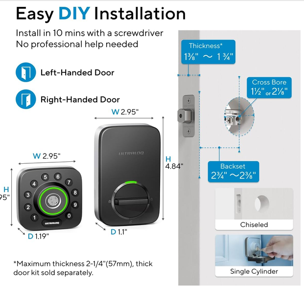 ULTRALOQ U-Bolt Pro WiFi Smart Lock with Door Sensor, App Remote Control - Image 2