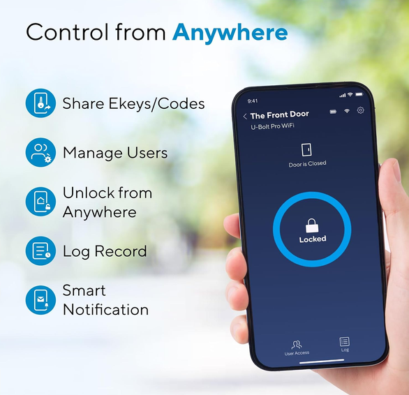 ULTRALOQ U-Bolt Pro WiFi Smart Lock with Door Sensor, App Remote Control - Image 3